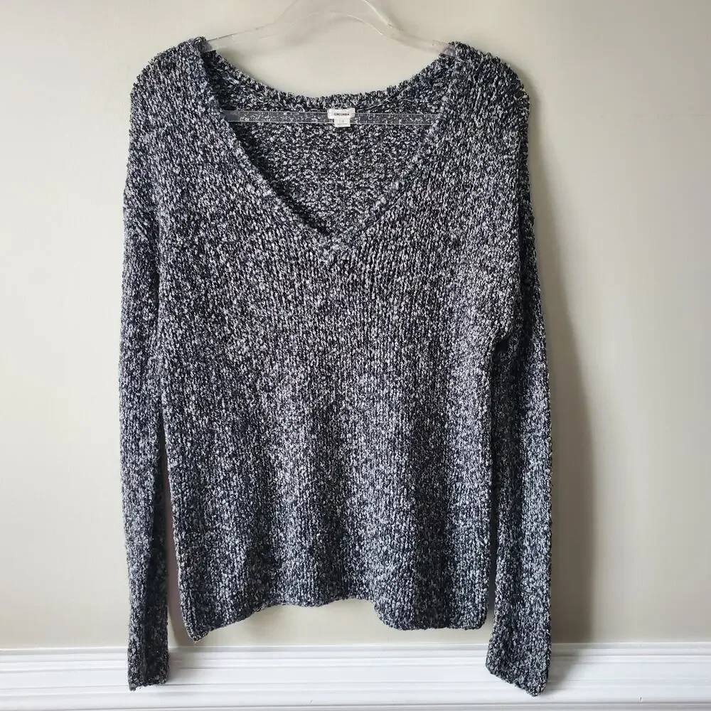 Women Garage Gray Marled V Neck Sweater S Scandi Minimal Classic Cozy Casual